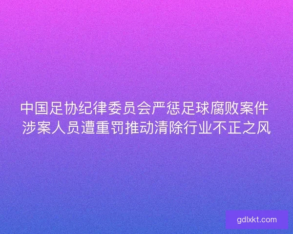 中国足协纪律委员会严惩足球腐败案件 涉案人员遭重罚推动清除行业不正之风